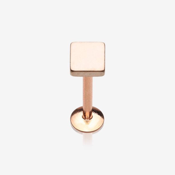 Rose Gold Minimalist Square Top Internally Threaded Steel Labret - Picture 1 of 2